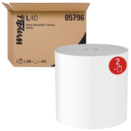 WYPALL L40, papier essuie-tout blanc 2 rouleaux
