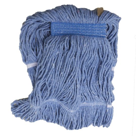 Vadrouille humide cousue bouclée bleue synthétique, bande étroite, 16 oz.