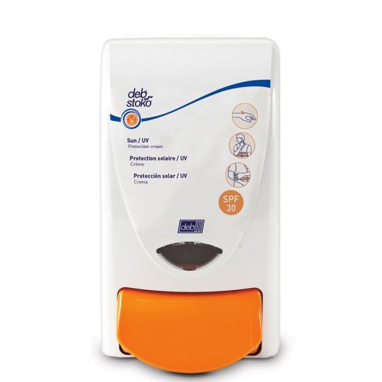 Distributrice blanche de crème solaire DEB STOKO