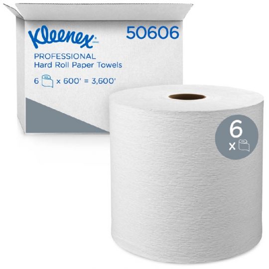 50606 KLEENEX®, essuie-mains blanc en rouleau 1 pli, 6 rouleaux de 600'/cs